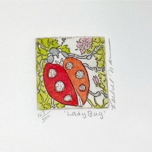 Custom Framed Ladybug Art Print 127/500 By Memphis Artist In Blonde Wood Frame - Picture 3 of 6